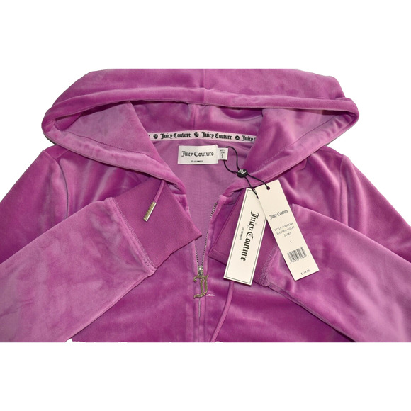 A8 NWT JUICY COUTURE Electric Violet Velour OG Bling Hoodie Jacket Size S $119 - Picture 5 of 6